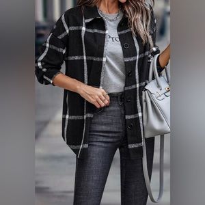 Plaid Print Button Drop Shoulder Overcoat Polyester S-M-L-XL